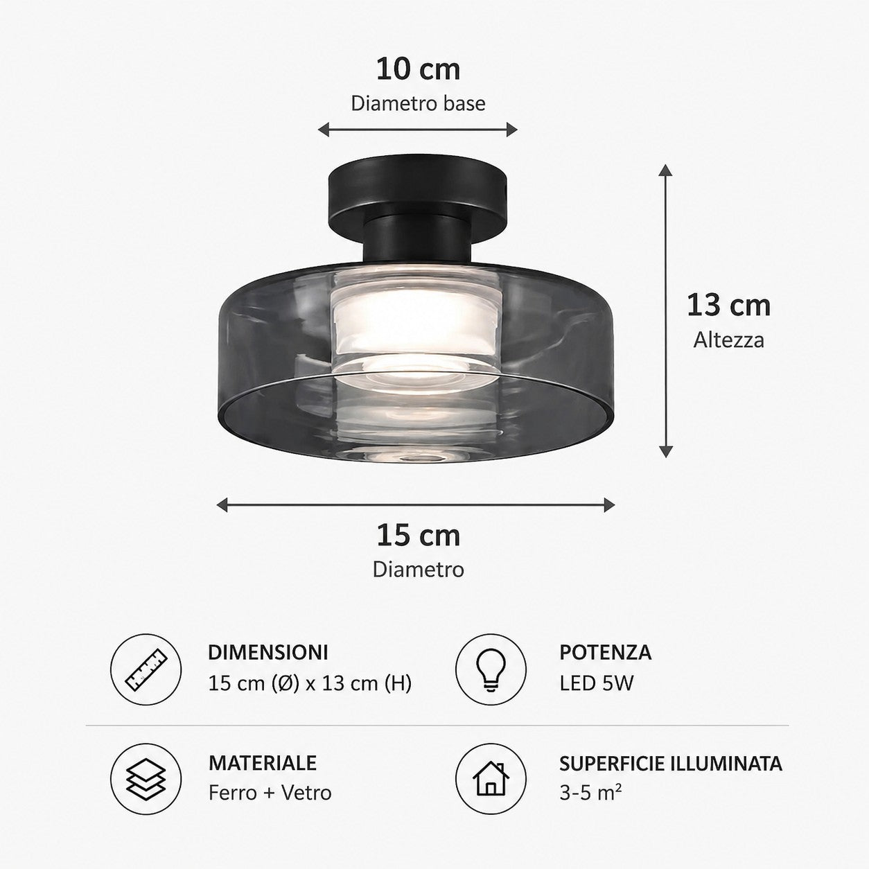 Novoora – Plafoniera LED Vetro Fumé