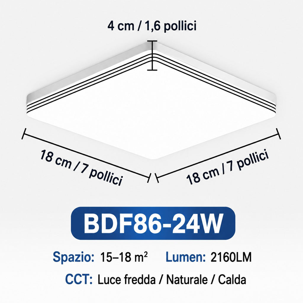 Plafoniera LED Quadrata 18W–48W