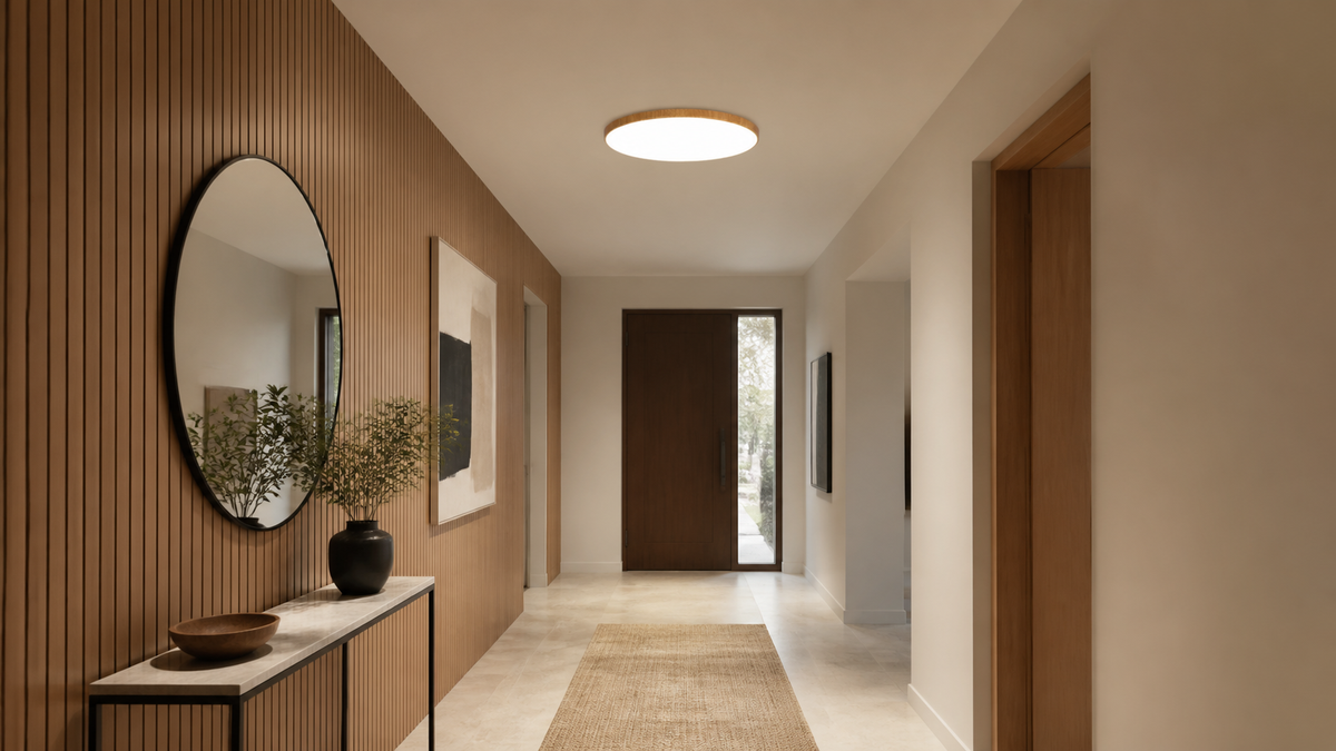 Plafoniera LED Circolare Effetto Legno Noce