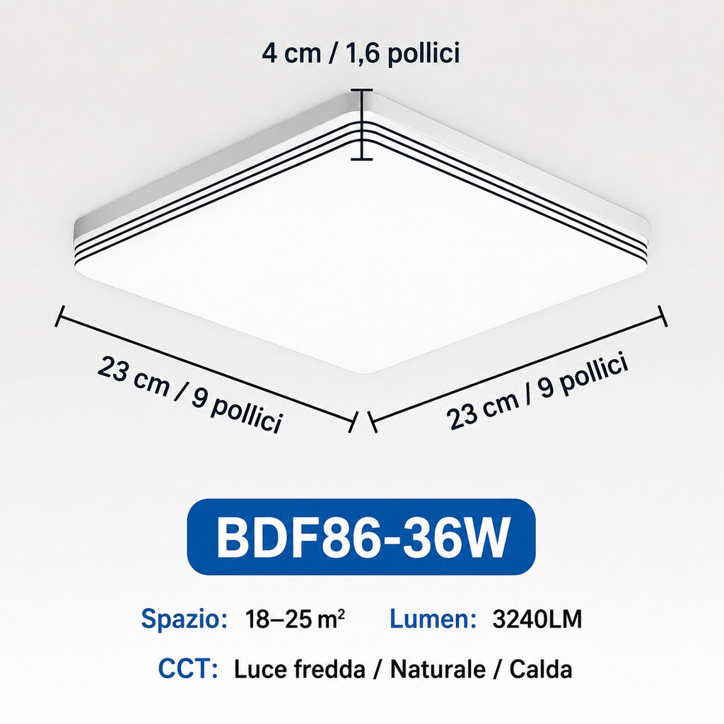 Plafoniera LED Quadrata 18W–48W