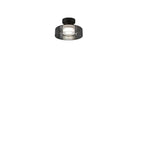Novoora smoked glass LED ceiling light with a black iron base, installed in a modern minimalist hallway.